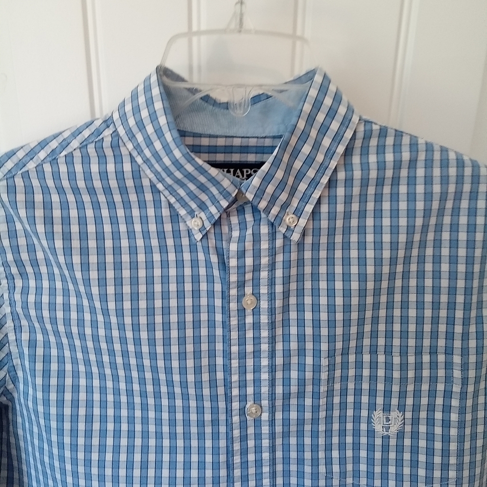 Men's Chaps Blue Gingham Dress Shirt Size M